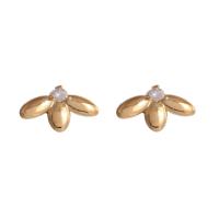 Brass Stud Earring gold color plated for woman & with rhinestone golden nickel lead & cadmium free 15mm Sold By Pair