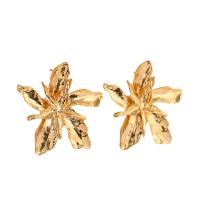 Brass Stud Earring Leaf gold color plated for woman golden nickel lead & cadmium free 50mm Sold By Pair