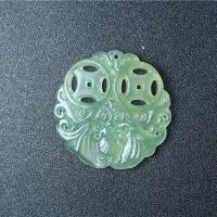 Natural Jade Pendants, Jade New Mountain, Carved, DIY, green, 44x44x6mm, 2PCs/Bag, Sold By Bag