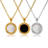 Nerezová ocel šperky náhrdelník, 304 Stainless Steel, s Black Shell & White Shell, s 1.97 extender řetězce, Kolo, pro ženy, více barev na výběr, 14mm, Délka 17.72 inch, Prodáno By PC