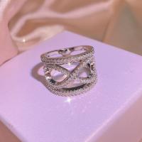 Vještački dijamant Ring Finger, Mesing, različite veličine za izbor & za žene & s Rhinestone, srebro, nikal, olovo i kadmij besplatno, Prodano By PC