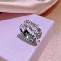 Cúbicos Circonia Micro Pave anillo de latón, metal, diverso tamaño para la opción & para mujer & con diamantes de imitación, plateado, libre de níquel, plomo & cadmio, Vendido por UD