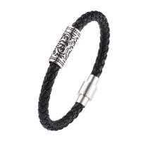PU Leather Cord Bracelets, with 316 Stainless Steel, polished, fashion jewelry & different length for choice & for man, more colors for choice, 6mm, Sold By PC