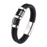 PU Leather Cord Bracelets, with 316 Stainless Steel, polished, Double Layer & fashion jewelry & different length for choice & for man, more colors for choice, 12mm, Sold By PC