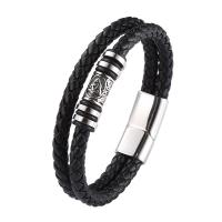 PU Leather Cord Bracelets with 316 Stainless Steel polished Double Layer & fashion jewelry & for man 12mm Sold By PC