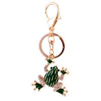 Bag Purse Charms Keyrings Keychains Zinc Alloy Frog gold color plated enamel & with rhinestone green nickel lead & cadmium free 112mm Sold By PC