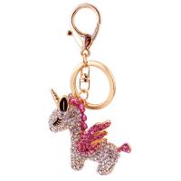 Bag Purse Charms Keyrings Keychains Zinc Alloy Unicorn gold color plated enamel & with rhinestone nickel lead & cadmium free 118mm Sold By PC