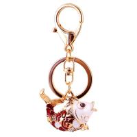 Bag Purse Charms Keyrings Keychains Zinc Alloy Fish gold color plated enamel & with rhinestone nickel lead & cadmium free 103mm Sold By PC
