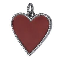 Cubic Zirconia Micro Pave Brass Pendant Heart plumbum black color plated DIY & micro pave cubic zirconia & enamel black and red nickel lead & cadmium free Approx 6mm Sold By PC