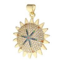 Cubic Zirconia Micro Pave Brass Pendant Flower gold color plated DIY & micro pave cubic zirconia golden nickel lead & cadmium free Approx 3mm Sold By PC
