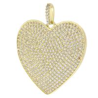 Cubic Zirconia Micro Pave Brass Pendant, Heart, gold color plated, DIY & micro pave cubic zirconia, golden, nickel, lead & cadmium free, 30.50x30x2.50mm, Hole:Approx 3mm, Sold By PC