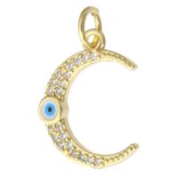 Evil Eye Pendants Brass Moon gold color plated DIY & evil eye pattern & micro pave cubic zirconia & enamel golden nickel lead & cadmium free Approx 3mm Sold By PC