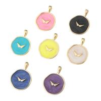 Brass Jewelry Pendants Flat Round gold color plated DIY & with wing pattern & enamel nickel lead & cadmium free Approx 2mm Sold By PC