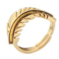 Ring Finger mosiądz, Liść, Platerowane w kolorze złota, biżuteria moda, złoty, bez zawartości niklu, ołowiu i kadmu, 15mm,3mm, rozmiar:7, sprzedane przez PC