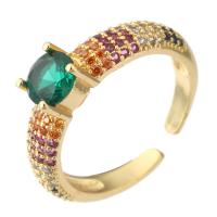 Kubisk Circonia Micro bane messing Ring, guldfarve belagt, mode smykker & Micro Pave cubic zirconia, flerfarvede, nikkel, bly & cadmium fri, 6mm,2.5mm, Størrelse:7, Solgt af PC