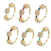 Sko Circonia Pierścień mosiężny Micro Pave, Mosiądz, Kwadrat, Platerowane w kolorze złota, biżuteria moda & mikro utorować cyrkonia, dostępnych więcej kolorów, bez zawartości niklu, ołowiu i kadmu, 5mm,2mm, rozmiar:6.5, sprzedane przez PC