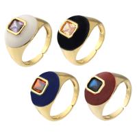 Sześciennych cyrkon Brass Ring Finger, Mosiądz, Kwadrat, Platerowane w kolorze złota, biżuteria moda & mikro utorować cyrkonia & emalia, dostępnych więcej kolorów, bez zawartości niklu, ołowiu i kadmu, 15mm,2.5mm, rozmiar:6.5, sprzedane przez PC