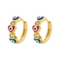 Evil Eye Earrings, Brass, gold color plated, micro pave cubic zirconia & for woman & enamel, more colors for choice, 15mm, Sold By Pair