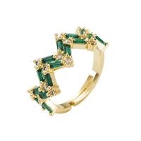 Cubic Zirconia Micro Pave Brass Ring, gold color plated, Adjustable & different styles for choice & micro pave cubic zirconia & for woman, green, 20mm, Sold By PC
