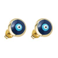 Evil Eye Earrings Brass gold color plated & micro pave cubic zirconia & for woman & enamel 8mm Sold By Pair
