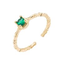 Cubic Zirconia Micro Pave Brass Ring gold color plated Adjustable & micro pave cubic zirconia & for woman green 20mm Sold By PC