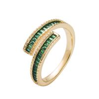 Cubic Zirconia Micro Pave Brass Ring, gold color plated, Adjustable & different styles for choice & micro pave cubic zirconia & for woman, green, 20mm, Sold By PC