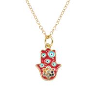 Evil Eye Jewelry Necklace, Brass, Hand, gold color plated, micro pave cubic zirconia & for woman & enamel, more colors for choice, 14x23mm, Length:Approx 17.7 Inch, Sold By PC