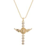 Cubic Zircon Micro Pave Brass Necklace, Cross, gold color plated, different styles for choice & micro pave cubic zirconia & for woman, gold, 30x23mm, Length:Approx 17.7 Inch, Sold By PC