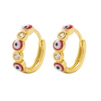 Evil Eye Earrings Brass gold color plated micro pave cubic zirconia & for woman & enamel 15mm Sold By Pair