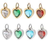 Stainless Steel Heart Pendants 304 Stainless Steel Vacuum Plating micro pave cubic zirconia Approx 4mm Sold By PC