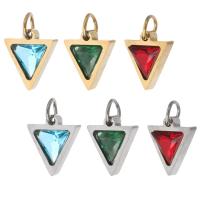 Stainless Steel Pendants, 304 Stainless Steel, Triangle, Vacuum Plating, micro pave cubic zirconia, more colors for choice, 11x9.50x3.20mm, Hole:Approx 3mm, Sold By PC