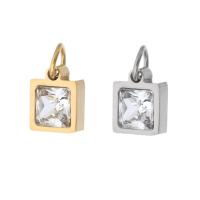Stainless Steel Pendants, 304 Stainless Steel, Square, Vacuum Plating, micro pave cubic zirconia, more colors for choice, 9x7x3.50mm, Hole:Approx 3mm, Sold By PC