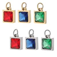 Stainless Steel Pendants, 304 Stainless Steel, Square, Vacuum Plating, micro pave cubic zirconia, more colors for choice, 9.50x8x3.50mm, Hole:Approx 3mm, Sold By PC