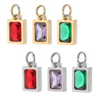 Stainless Steel Pendants, 304 Stainless Steel, Square, Vacuum Plating, micro pave cubic zirconia, more colors for choice, 10x6x3mm, Hole:Approx 4mm, Sold By PC