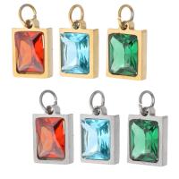 Stainless Steel Pendants, 304 Stainless Steel, Square, Vacuum Plating, micro pave cubic zirconia, more colors for choice, 12x8x3.50mm, Hole:Approx 4mm, Sold By PC