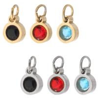 Stainless Steel Pendants, 304 Stainless Steel, Round, Vacuum Plating, micro pave cubic zirconia, more colors for choice, 8x6x3.50mm, Hole:Approx 4mm, Sold By PC