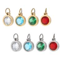 Stainless Steel Pendants 304 Stainless Steel Round Vacuum Plating micro pave cubic zirconia Approx 4mm Sold By PC