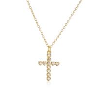 Cubic Zircon Micro Pave Brass Necklace, Cross, real gold plated, micro pave cubic zirconia & for woman, more colors for choice, Length:Approx 19.68 Inch, Sold By PC