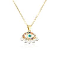 Evil Eye Jewelry Necklace, Brass, real gold plated, different styles for choice & micro pave cubic zirconia & for woman & with plastic pearl & enamel, gold, Length:Approx 19.68 Inch, Sold By PC
