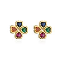 Cubic Zirconia Micro Pave Brass Earring real gold plated & micro pave cubic zirconia & for woman multi-colored Sold By Pair