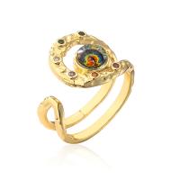 Evil Eye Jewelry Ring Finger, cobre, banhado a ouro genuino, Ajustável & micro pavimento em zircônia cúbica & para mulher, Mais cores pare escolha, vendido por PC