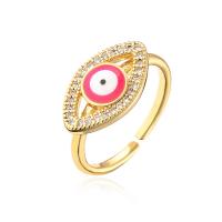Дурной глаз ювелирные изделия палец кольцо, Латунь, Глаз, плакированный настоящим золотом, Регулируемый & инкрустированное микро кубического циркония & Женский & эмаль, Много цветов для выбора, продается PC