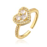 Cubic Zirconia Micro Pave Brass Ring Heart real gold plated Adjustable & micro pave cubic zirconia & for woman Sold By PC