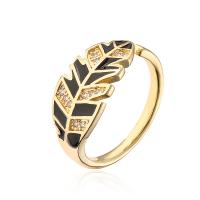 Cubic Zirconia Micro Pave Brass Ring Leaf real gold plated Adjustable & micro pave cubic zirconia & for woman & enamel Sold By PC