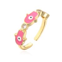 Evil Eye Jewelry Finger Ring, Brass, real gold plated, Adjustable & micro pave cubic zirconia & for woman & enamel, more colors for choice, Sold By PC