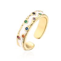 Cubique anneau en laiton Circonia Micro Pave, Plaqué d'or, Réglable & pavé de micro zircon & pour femme & émail, plus de couleurs à choisir, Vendu par PC