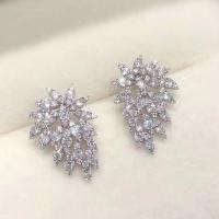 Cubic Zirconia Micro Pave Brass Earring Maple Leaf platinum plated micro pave cubic zirconia & for woman nickel lead & cadmium free Sold By Pair