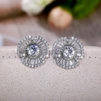 Cubic Zirconia Micro Pave Brass Earring Flower platinum plated micro pave cubic zirconia & for woman nickel lead & cadmium free 20mm Sold By Pair
