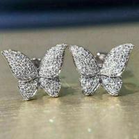 Cubic Zirconia Micro Pave Brass Earring Butterfly plated micro pave cubic zirconia & for woman nickel lead & cadmium free 11.50mm Sold By Pair