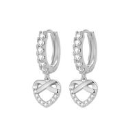 Cubic Zirconia Micro Pave Brass Earring, Heart, plated, micro pave cubic zirconia & for woman & hollow, more colors for choice, nickel, lead & cadmium free, 9.40x10.10mm, Sold By Pair